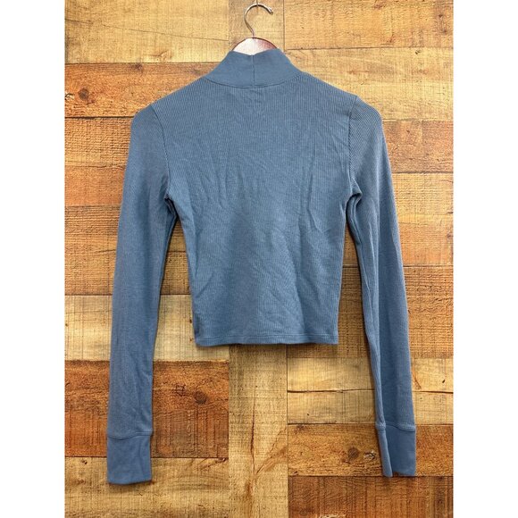 American Eagle Womens Mock Neck Long Sleeve Ribbed Top S Blue Polyester Viscose - Picture 4 of 6